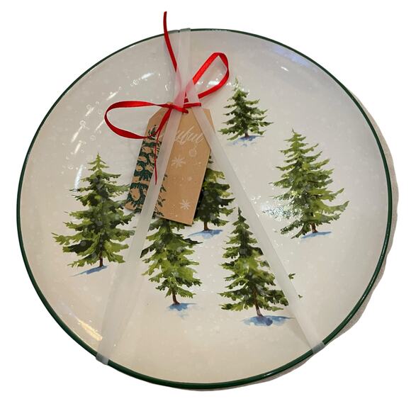 Christmas Pine Tree 8in Ceramic Salad Plates Set of 4 by Global Design New - Picture 1 of 10